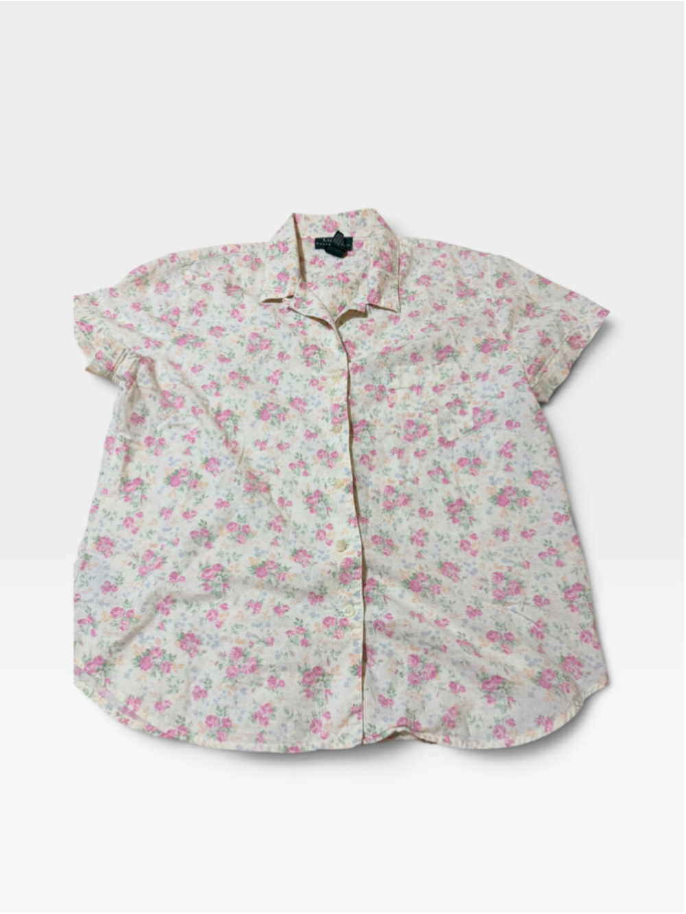 Women's Lauren Ralph Lauren Floral Button Down Shirt, Size L, Beige/Pink